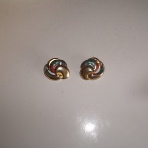 Vintage clip earrings gold colorful enamel swirl